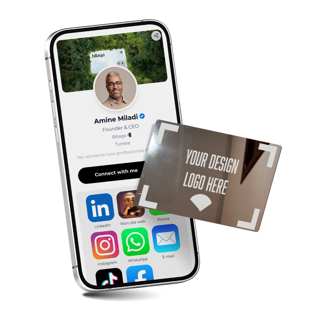Bitaqa Carte Prestige Silver Premium – Carte de visite digitale NFC